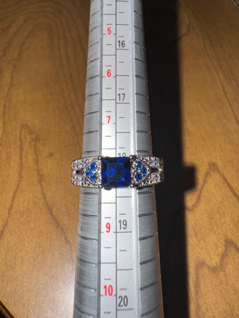 White Gold Filled Square-Cut Blue Sapphire CZ Statement Ring